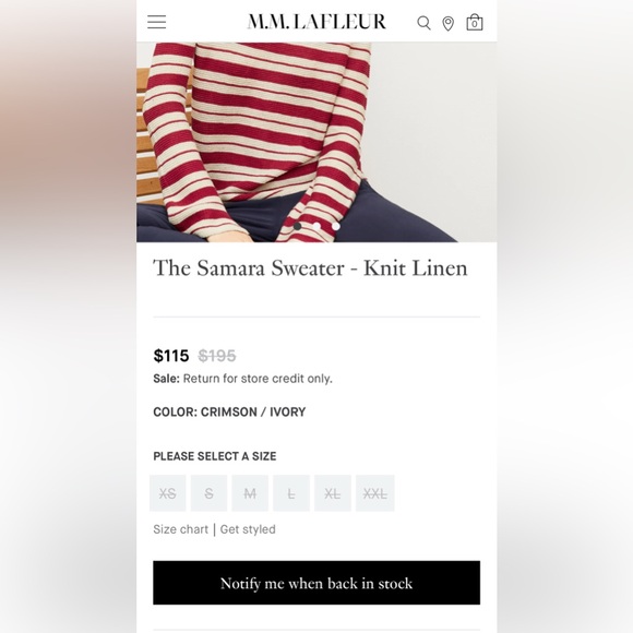 M.M. LaFleur The Samara Sweater - navy/cream Knit Linen size L - Picture 9 of 15